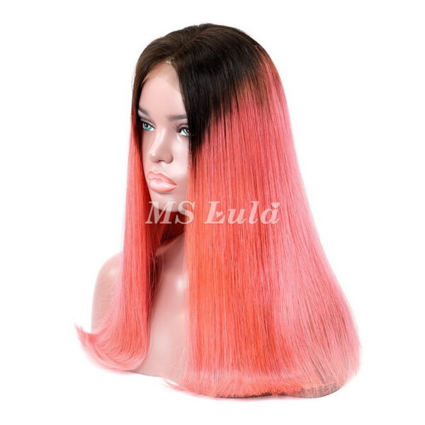 Black Root 1b/Pink Ombre Color Straight BOB Lace Closure Wig - Image 3